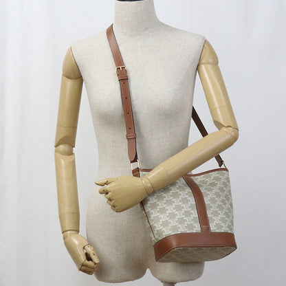 Celine 19144 2Cas Shoulder Bag Triomphe Small Bucket Calfskin Beige Women
