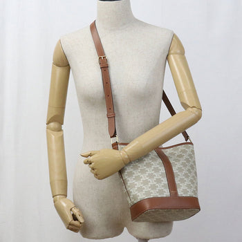 Celine 19144 2Cas Shoulder Bag Triomphe Small Bucket Calfskin Beige Women