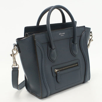 Celine 189243 Handbag Luggage Nano Shopper 2Way Handbag Leather Navy Women