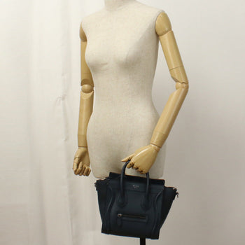 Celine 189243 Handbag Luggage Nano Shopper 2Way Handbag Leather Navy Women