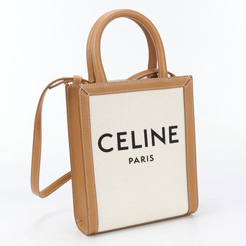 Celine 193302Bnz.02Nt Vertical Hippopotamus Handbag Canvas/Calfskin White Women