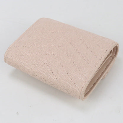 Chanel A84346 Tri-Fold Wallet Chevron V Stitch Small Flap Wallet Leather Pink Women