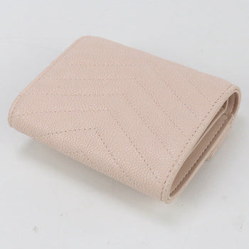 Chanel A84346 Tri-Fold Wallet Chevron V Stitch Small Flap Wallet Leather Pink Women