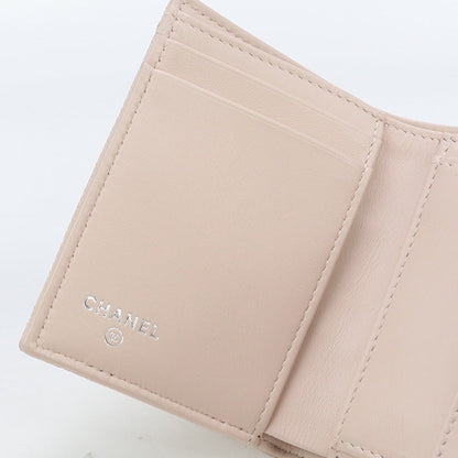 Chanel A84346 Tri-Fold Wallet Chevron V Stitch Small Flap Wallet Leather Pink Women