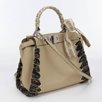 Fendi 8Bn244 Handbag Peek-A-Boo Mini 2Waytote Bag Calf Leather Beige Women