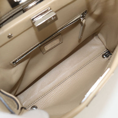 Fendi 8Bn244 Handbag Peek-A-Boo Mini 2Waytote Bag Calf Leather Beige Women