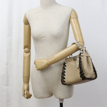 Fendi 8Bn244 Handbag Peek-A-Boo Mini 2Waytote Bag Calf Leather Beige Women