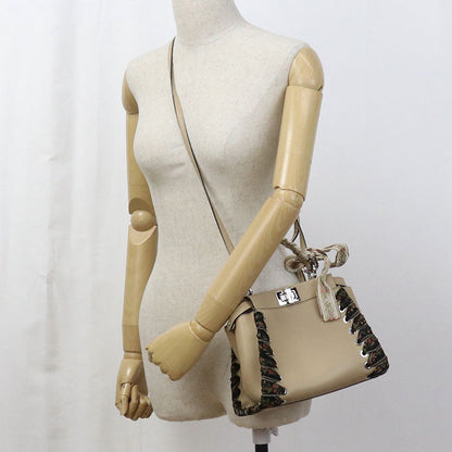 Fendi 8Bn244 Handbag Peek-A-Boo Mini 2Waytote Bag Calf Leather Beige Women