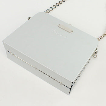 Ferragamo 21 6717 Chainshoulder Bag Gancini Diagonal Aluminum White Silver Women