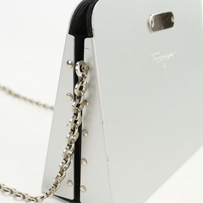 Ferragamo 21 6717 Chainshoulder Bag Gancini Diagonal Aluminum White Silver Women