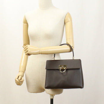 Ferragamo 21 0290 2Way Handbag Gancini Shoulder Bag Calfskin Brown Women