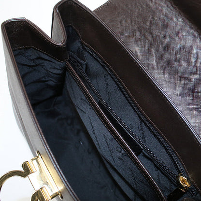 Ferragamo 21 0290 2Way Handbag Gancini Shoulder Bag Calfskin Brown Women
