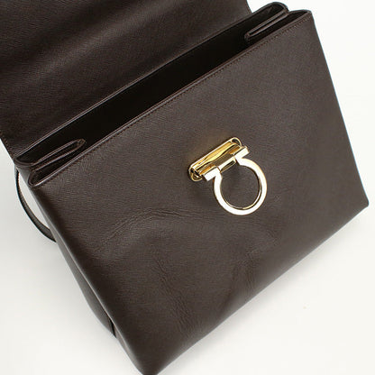 Ferragamo 21 0290 2Way Handbag Gancini Shoulder Bag Calfskin Brown Women