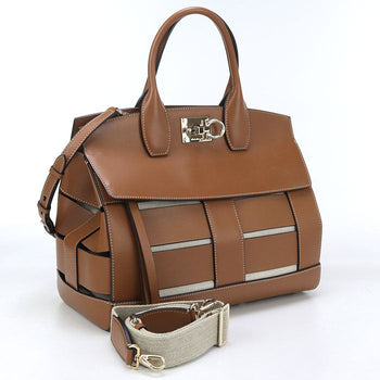 Ferragamo 21 H900 2Way Gancini Tote Bag Calfskin Brown Women