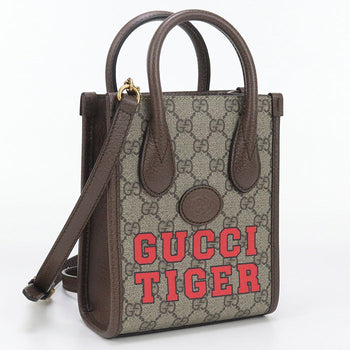 Gucci 671628 2Way Handbag Interlocking G Tote Bag Gg Supreme Beige Women