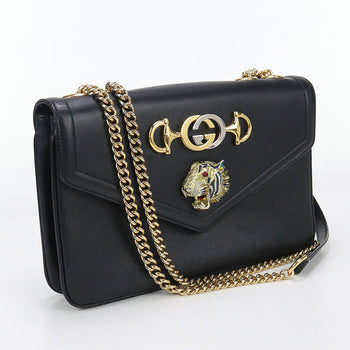 Gucci 537241 Shoulder Bag Raja Medium Chainshoulder Bag Leather Black Women