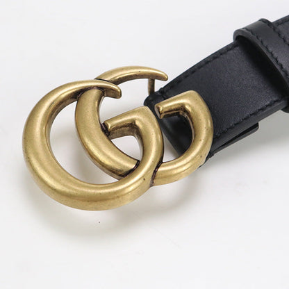 Gucci Gu88987 Reversible Slim Belt Double G Belt Leather Black Mens