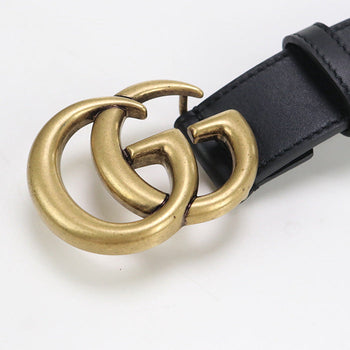 Gucci Gu88987 Reversible Slim Belt Double G Belt Leather Black Mens