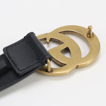 Gucci Gu88987 Reversible Slim Belt Double G Belt Leather Black Mens