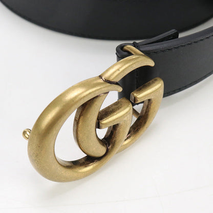 Gucci Gu88987 Reversible Slim Belt Double G Belt Leather Black Mens