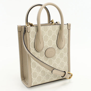 Gucci 671623 Tote Bag Interlocking G 2Way Mini Tote Bag Gg Supreme Canvas,Leather Beige Women