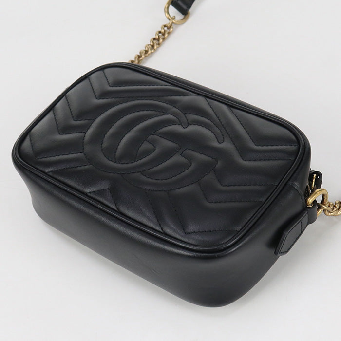 Gucci 447632 Shoulder Bag Gg Marmont Mini Camera Bag Leather Black Women