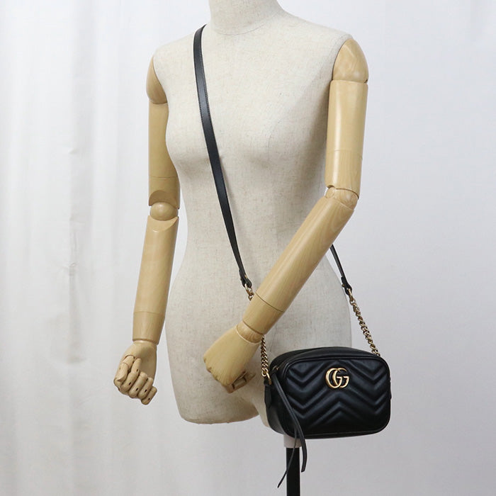 Gucci 447632 Shoulder Bag Gg Marmont Mini Camera Bag Leather Black Women