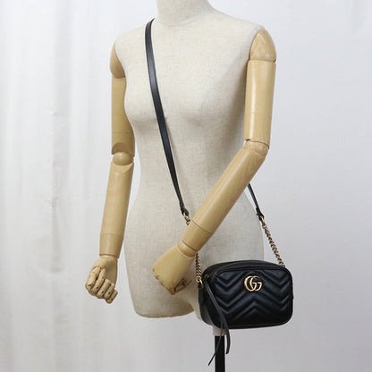Gucci 447632 Shoulder Bag Gg Marmont Mini Camera Bag Leather Black Women