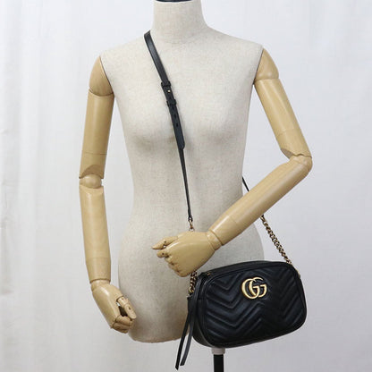 Gucci 447632 Shoulder Bag Gg Marmont Small Camera Bag Leather Black Women