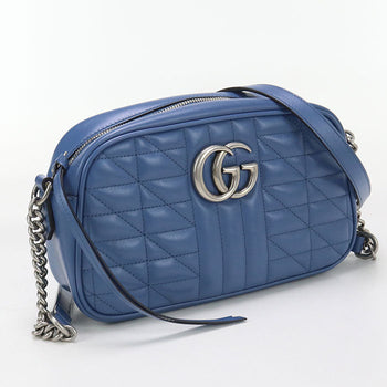 Gucci 447632 Gg Marmont Small Camera Bag Shoulder Bag Leather Blue Women