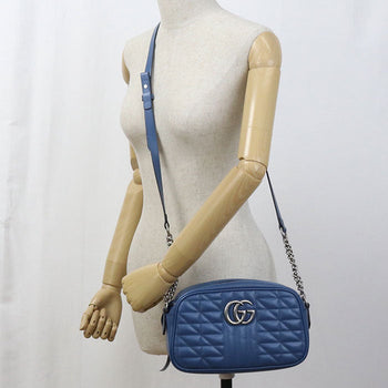 Gucci 447632 Gg Marmont Small Camera Bag Shoulder Bag Leather Blue Women