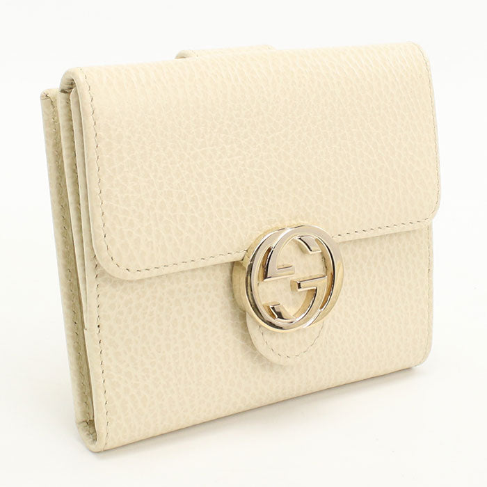 Gucci 615525 Cao0G 9522 Bi-Fold Wallet Tallarcalf Interlocking G W Hook Wallet Leather White Women