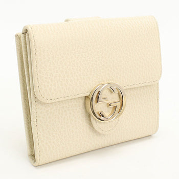 Gucci 615525 Cao0G 9522 Bi-Fold Wallet Tallarcalf Interlocking G W Hook Wallet Leather White Women