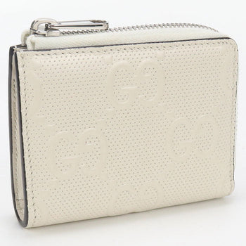 Gucci 657571 L-Shaped Zipper Wallet Gg Emboss Zip Around Leather White Women