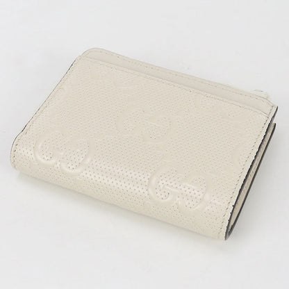 Gucci 657571 L-Shaped Zipper Wallet Gg Emboss Zip Around Leather White Women