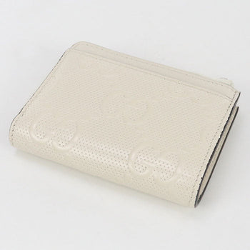 Gucci 657571 L-Shaped Zipper Wallet Gg Emboss Zip Around Leather White Women