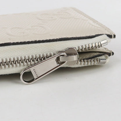 Gucci 657571 L-Shaped Zipper Wallet Gg Emboss Zip Around Leather White Women