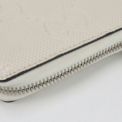 Gucci 657571 L-Shaped Zipper Wallet Gg Emboss Zip Around Leather White Women