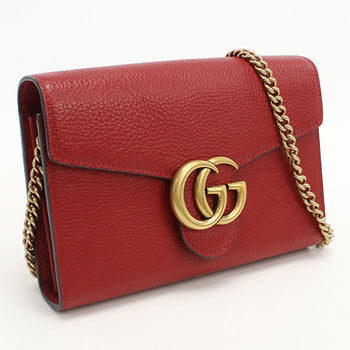 Gucci 401232 Gg Marmont Chain Wallet Leather Red Women