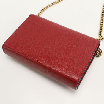 Gucci 401232 Gg Marmont Chain Wallet Leather Red Women