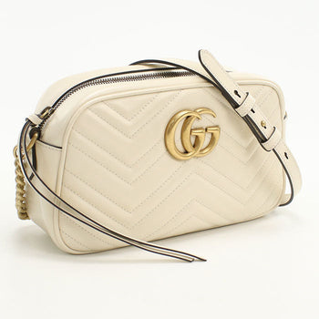 Gucci 447632 Small Camera Bag Gg Marmont Shoulder Bag Leather White Women