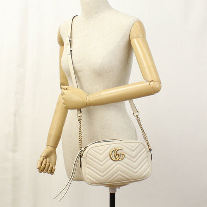 Gucci 447632 Small Camera Bag Gg Marmont Shoulder Bag Leather White Women