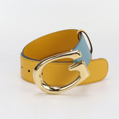 Gucci 709954 G Buckle Two-Tone Belt Belt Leather Blue Unisex