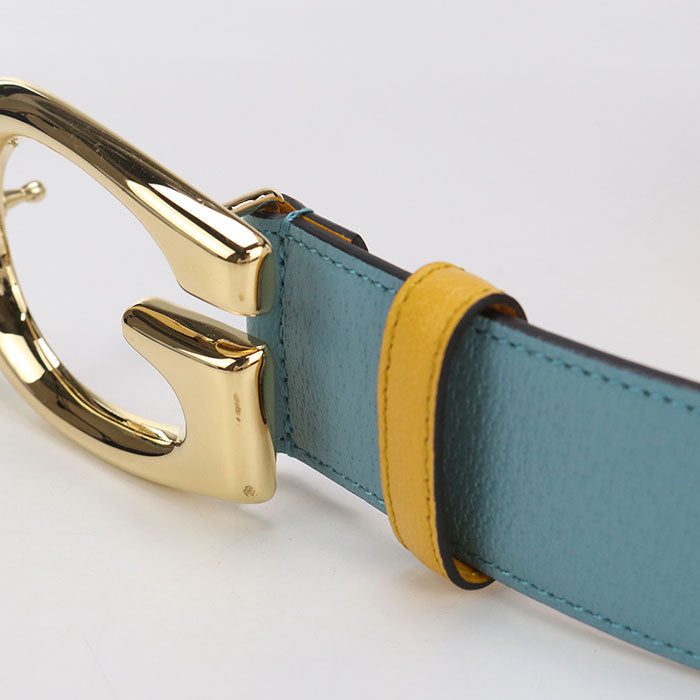 Gucci 709954 G Buckle Two-Tone Belt Belt Leather Blue Unisex