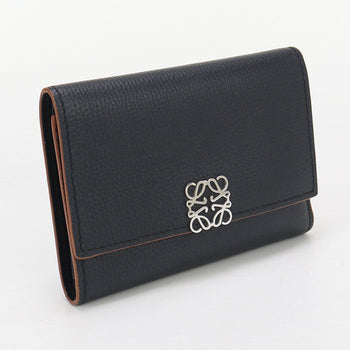 Loewe C821S33X01 Vertical Anagram Three Fold Wallet Calfskin Black Women