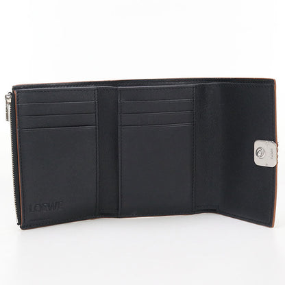 Loewe C821S33X01 Vertical Anagram Three Fold Wallet Calfskin Black Women