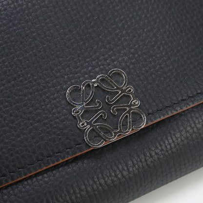 Loewe C821S33X01 Vertical Anagram Three Fold Wallet Calfskin Black Women