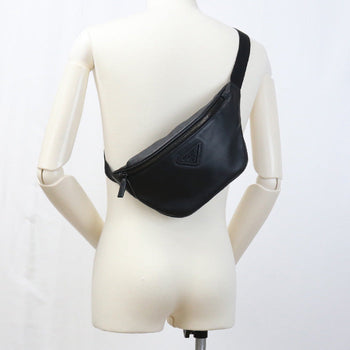 Prada 2Vl033 2Dmf F000 Body Bag Triangular Logo Belt Bag Leather Black Mens(Unisex)