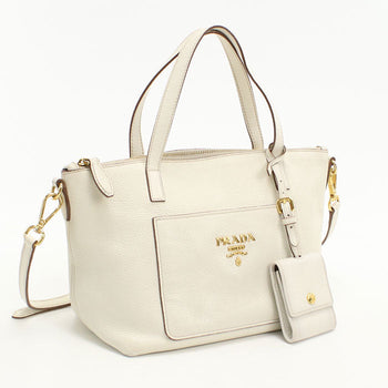 Prada 1Ba068 2Way Handbag Calfskin White Women