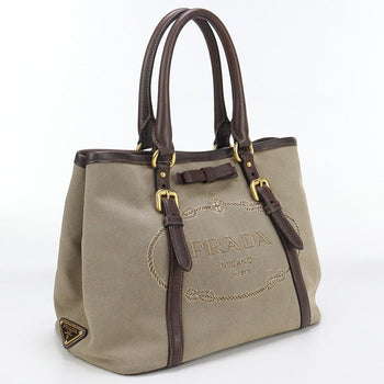 Prada Pr85840 Tote Bag Logo Jacquard Beige Women